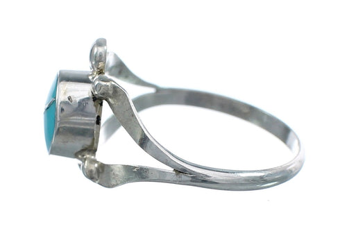 Zuni Sterling Silver Turquoise Inlay Turtle Ring Size 5 AX124888