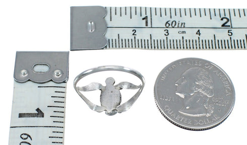 Zuni Sterling Silver Turquoise Inlay Turtle Ring Size 5 AX124888