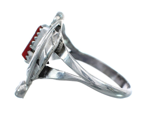 Zuni Coral Genuine Sterling Silver Leaf Ring Size 7 AX124924