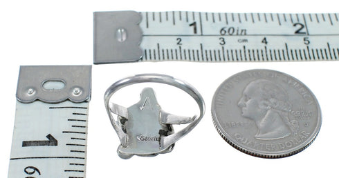 Zuni Coral Genuine Sterling Silver Leaf Ring Size 7-1/2 AX124925