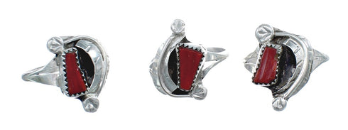 Zuni Coral Genuine Sterling Silver Leaf Ring Size 7-1/2 AX124925