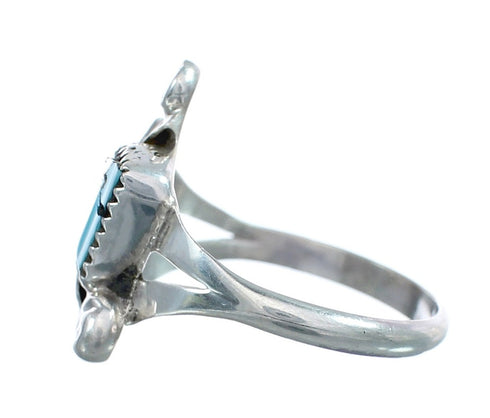 Turquoise Sterling Silver Leaf Zuni Indian Jewelry Ring Size 7-3/4 AX124931