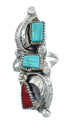 Sterling Silver Zuni Turquoise Coral Leaf Design Ring Size 6-1/2 AX125026