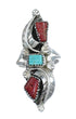 Sterling Silver Zuni Turquoise Coral Leaf Design Ring Size 6-1/4 AX125028
