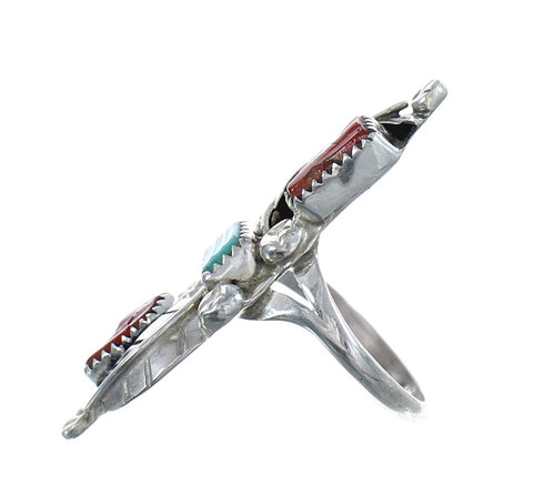 Sterling Silver Zuni Turquoise Coral Leaf Design Ring Size 6-1/4 AX125028