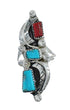 Sterling Silver Zuni Turquoise Coral Leaf Design Ring Size 6-3/4 AX125029