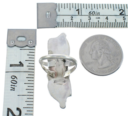 Sterling Silver Zuni Turquoise Coral Leaf Design Ring Size 6 AX125033