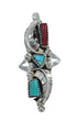 Sterling Silver Zuni Turquoise Coral Leaf Design Ring Size 6-3/4 AX125034