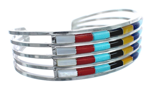 Multicolor Inlay Genuine Sterling Silver Zuni Cuff Bracelet JX124982