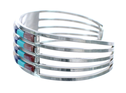 Multicolor Inlay Genuine Sterling Silver Zuni Cuff Bracelet JX124982