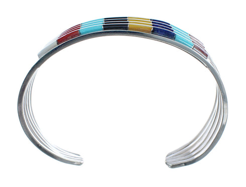 Multicolor Inlay Genuine Sterling Silver Zuni Cuff Bracelet JX124982