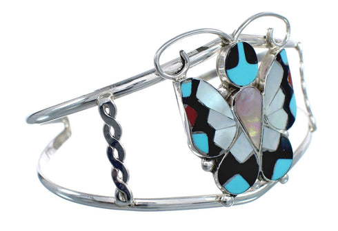 Multicolor Sterling Silver Butterfly Zuni Cuff Bracelet JX124968