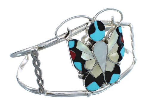 Multicolor Sterling Silver Butterfly Zuni Cuff Bracelet JX124969