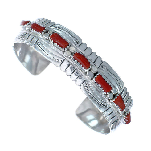 Native American Navajo Coral Sterling Silver Cuff Bracelet JX124989