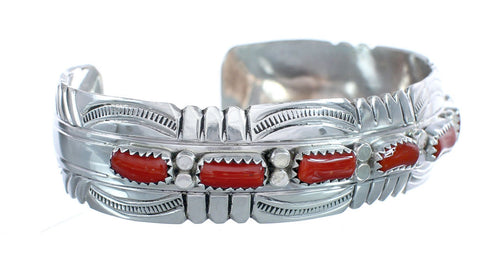 Native American Navajo Coral Sterling Silver Cuff Bracelet JX124989