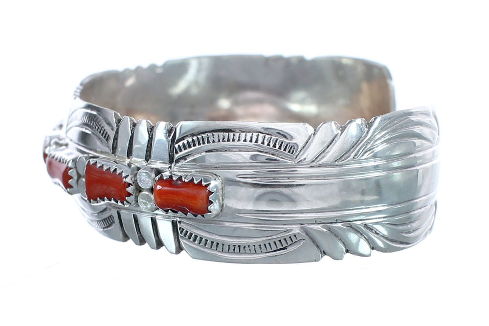 Native American Navajo Coral Sterling Silver Cuff Bracelet JX124989 ...