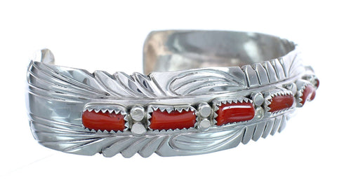 Native American Navajo Coral Sterling Silver Cuff Bracelet JX124990