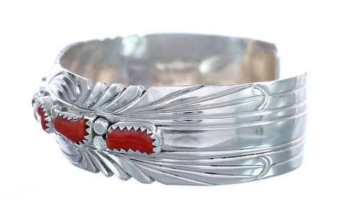 Native American Navajo Coral Sterling Silver Cuff Bracelet JX124990