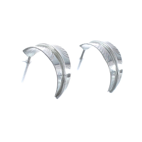 Genuine Sterling Silver Feather Post Hoop Navajo Earrings AX125428