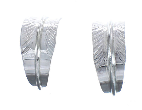 Genuine Sterling Silver Feather Post Hoop Navajo Earrings AX125428