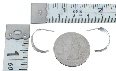 Genuine Sterling Silver Feather Post Hoop Navajo Earrings AX125428