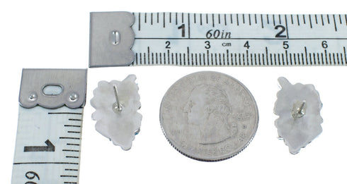 Turquoise Needlepoint Zuni Genuine Sterling Silver Leaf Post Earrings AX125420