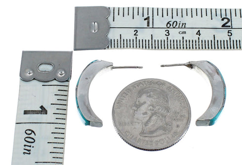 Zuni Sterling Silver Turquoise Post Hoop Earrings AX125509