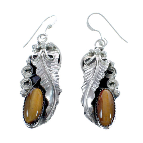 Navajo Sterling Silver Tiger Eye Leaf Hook Dangle Earrings AX125163