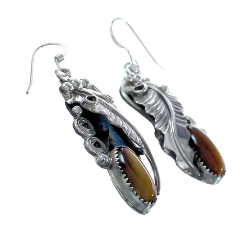 Navajo Sterling Silver Tiger Eye Leaf Hook Dangle Earrings AX125163