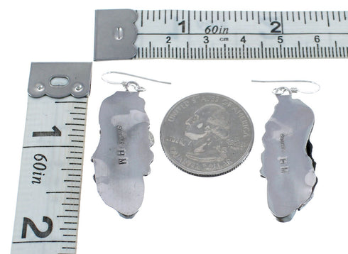 Navajo Sterling Silver Tiger Eye Leaf Hook Dangle Earrings AX125163