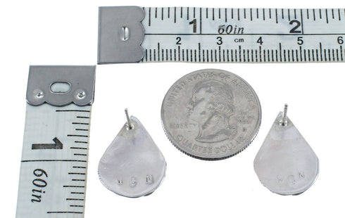 Zuni Multicolor Inlay Tear Drop Sterling Silver Post Earrings AX125099