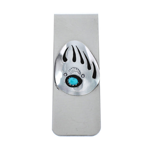 Native American Sterling Silver Turquoise Bear Paw Money Clip AX125137