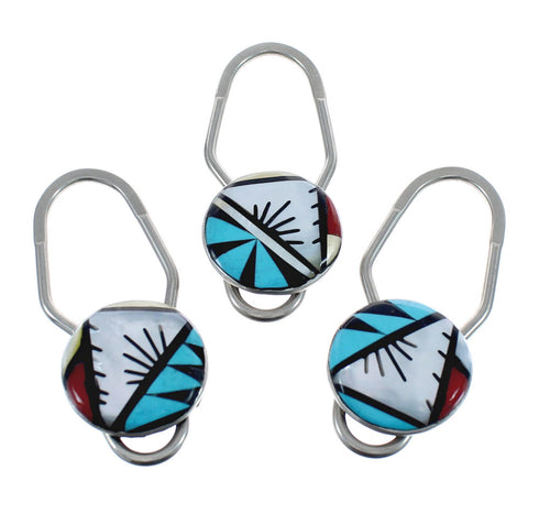 Native American Zuni Multicolor Inlay Sterling Silver Key Chain AX125119