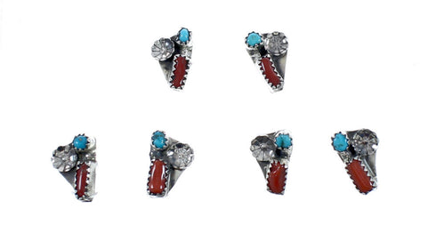 Native American Sterling Silver Turquoise Coral Flower Post Earrings AX125123