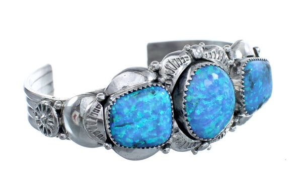 Blue Opal Authentic Sterling Silver Navajo Cuff Bracelet JX125231