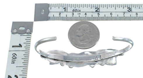 Genuine Sterling Silver Turquoise and Coral Zuni Leaf Cuff Bracelet JX125315