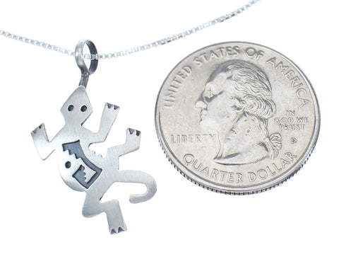 Navajo Sterling Silver Lizard Pendant Liquid Silver Necklace JX125338