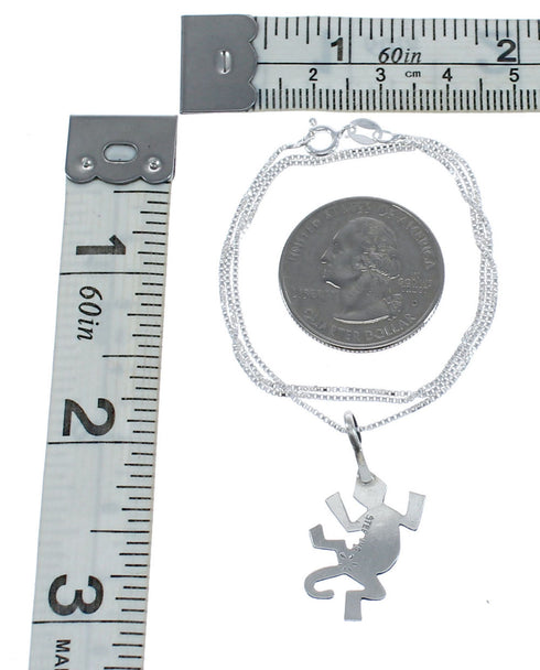Navajo Sterling Silver Lizard Pendant Liquid Silver Necklace JX125338