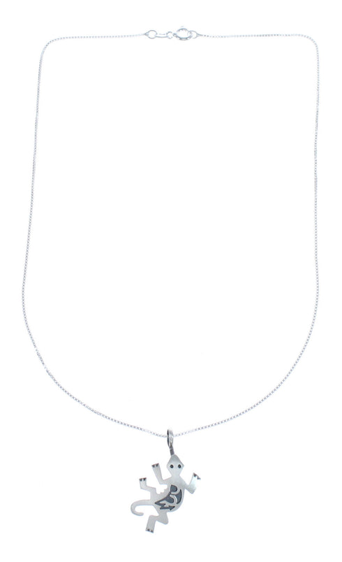 Navajo Sterling Silver Lizard Pendant Liquid Silver Necklace JX125339