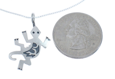 Navajo Sterling Silver Lizard Pendant Liquid Silver Necklace JX125339