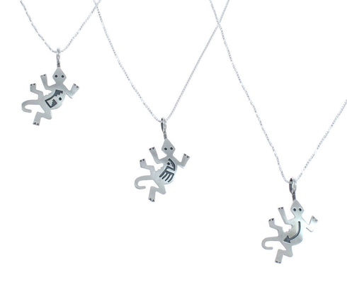 Navajo Sterling Silver Lizard Pendant Liquid Silver Necklace JX125339