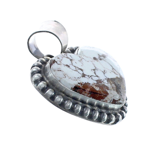 Authentic Navajo Genuine Sterling Silver Wild Horse Turquoise Heart Pendant JX125344