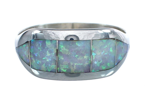 Opal Inlay Zuni Sterling Silver Ring Size 6-1/2 AX125328