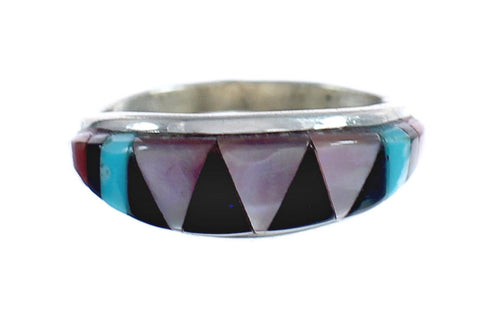 Multicolor Inlay Native American Sterling Silver Ring Size 4-1/2 AX125196