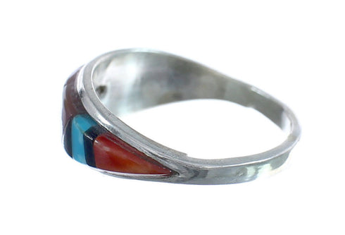 Multicolor Inlay Native American Sterling Silver Ring Size 4-1/2 AX125196