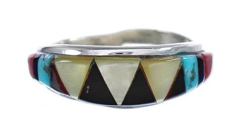 Multicolor Inlay Native American Sterling Silver Ring Size 4-1/2 AX125197