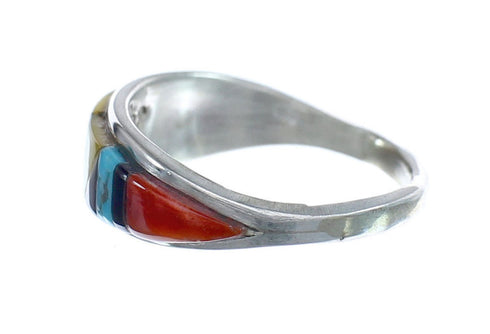 Multicolor Inlay Native American Sterling Silver Ring Size 4-1/2 AX125197