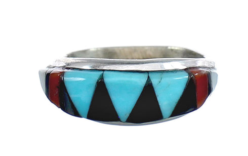 Multicolor Inlay Native American Sterling Silver Ring Size 4-1/4 AX125199