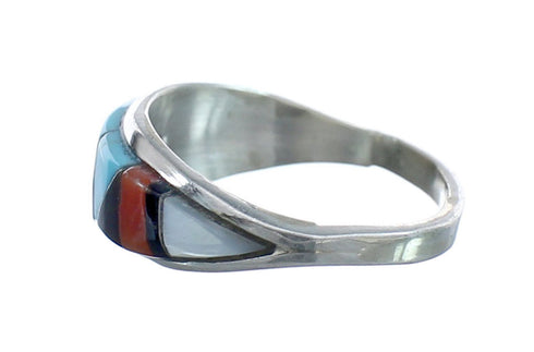 Multicolor Inlay Native American Sterling Silver Ring Size 4-1/4 AX125199