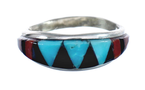 Multicolor Inlay Native American Sterling Silver Ring Size 4-1/4 AX125200